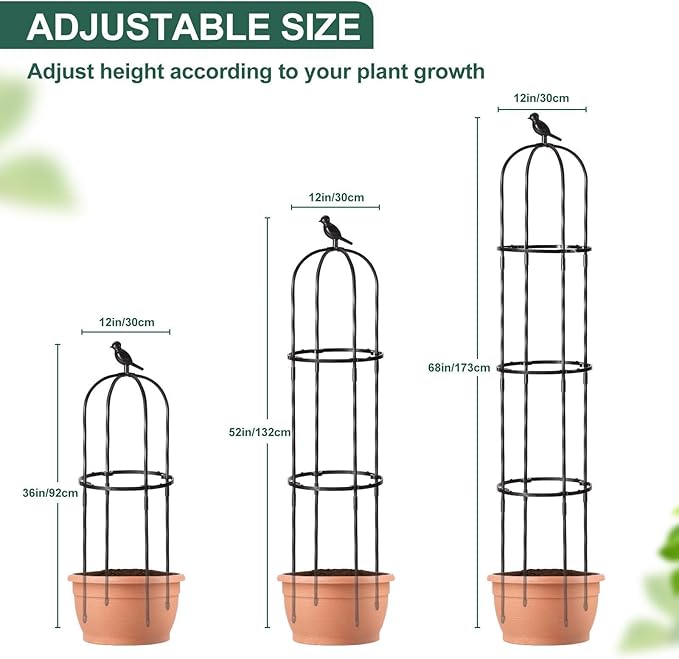 FOLLOOK Garden Trellis for Climbing Plant Outdoor, 67" Tall Round Cucumber Trellis Plant Supports for Vines Flower Climbing Rose Clematis Vegetable Tomato Trellis, 1PC, Black
