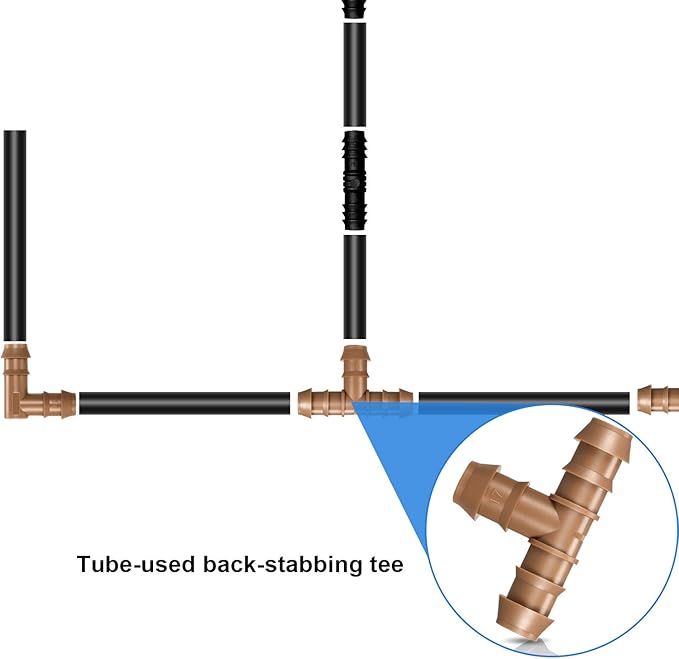 Boao 20 Packs 1/2 Inch Drip Irrigation Fittings Connectors Barbed Connector Plastics Drip Irrigation Barbed Hose Connector 17 mm Diameter(Tee)