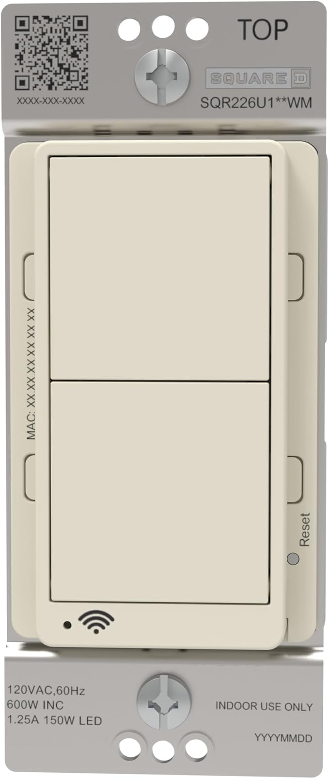 Square D by Schneider Electric X Series 15 Amp WiFi Energy Monitoring Light Switch, Single-Pole/3-way, 600 Watt, Rocker, Matter Certified, Works with Alexa, Google Home, Apple Home, Matte Light Almond