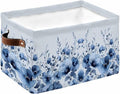 Blue Blooms Floral Storage Bins Cubes Waterproof Cloth Storage Basket,Spring Flowers Botanical Blue Ombre Foldable Storage Bags for Shelf Clothes Storages Organizers with Handles 15x11x9.5 in 1PCS