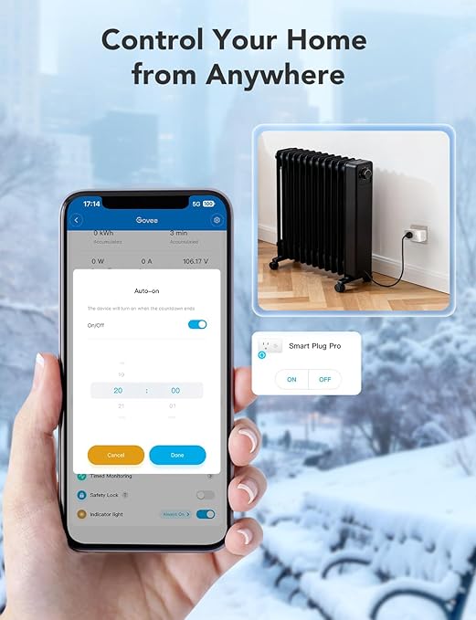 Govee Smart Plug with Energy Monitoring, WiFi Bluetooth Plug Work with Alexa and Google Assistant, 15A Smart Outlets with Timer & Group Controller, No Hub Required, ETL&FCC Certified for Home, 1 Pack