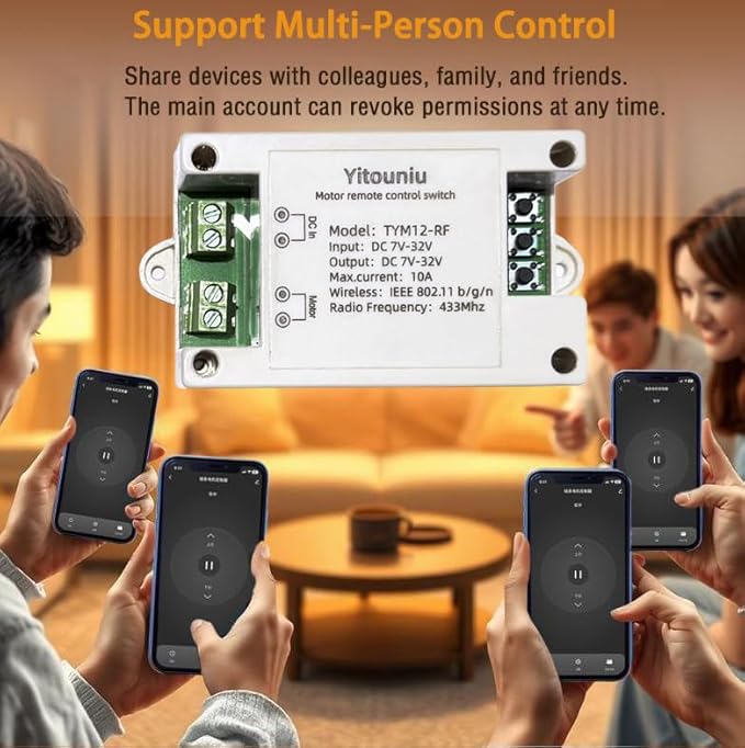 Tuya Smart WiFi/Bluetooth DC Motor Controller 10A 7-32V Reversible Switch with Timer, Voice Control for Electric Actuators, Smart Home (Alexa Compatible)