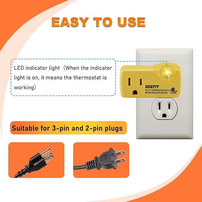 HEATIT ET-21 Freeze Thermostatically Controlled Outlet On at 38F /Off at 50F ET-21-3 3PCS