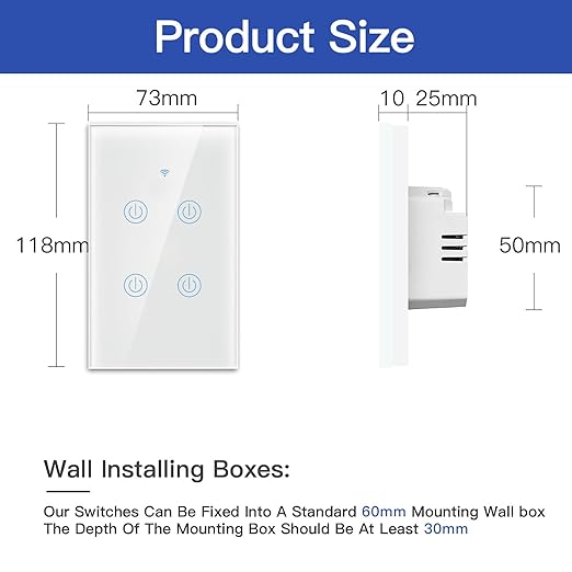 BSEED Smart Light Switch, 4 Gang ZigBee Switch with APP Control and Timer Function, Touch Alexa Remote Compatible with Alexa, Google Assistant, Group Voice Control, Single Pole, White
