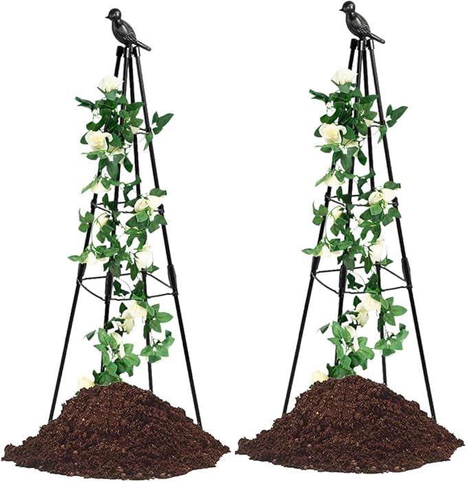 2 Pack Garden Trellis for Climbing Plants,63inch Tall Plants Trellis Support with Adjustable Stake Arms,Plastic Coated Rustproof Metal Pipe Supports for Outdoor Indoor, Potted Plants, Tomato, Rose
