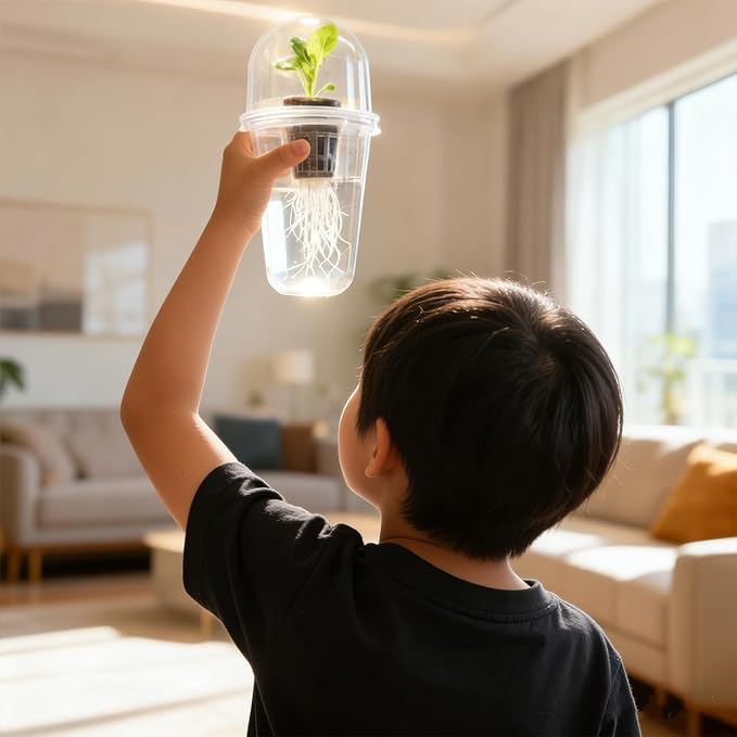 12 Pack Transparent Hydroponic Cups with Humidity Domes, 5in1 Hydroponics Growing System Kit, Clear Self Watering Planters for Indoor Plants, Herbs, Seed Starting, Root Monitoring