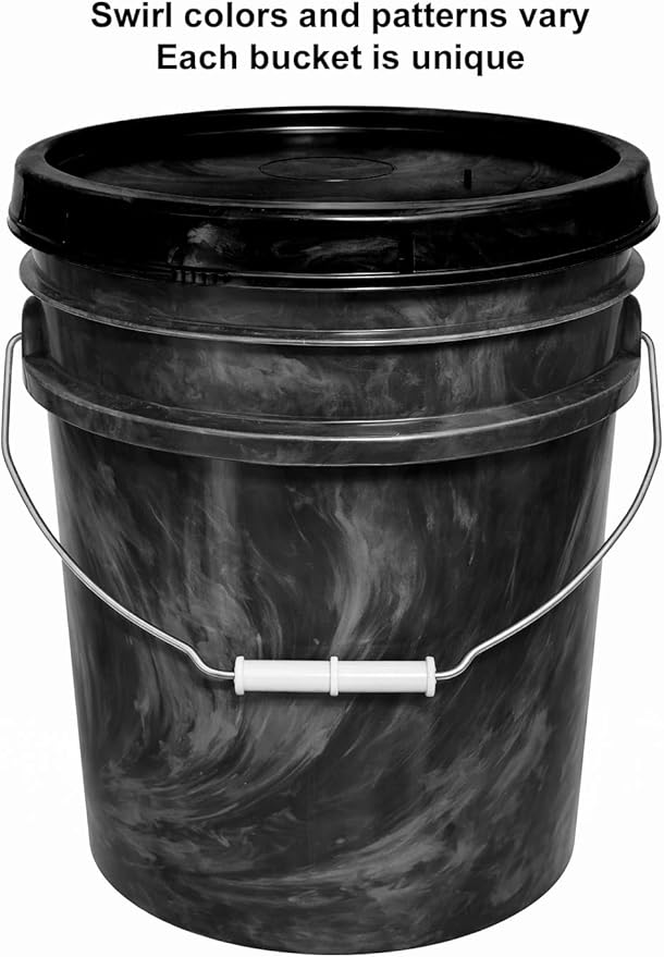 MKS Plastics 5-Gallon Bucket with Airtight Lid – Made in USA, Food Grade BPA Free Plastic, Heavy Duty Multi-Use, Metal Handle with Grip, Stackable Storage – Mystery Swirl, 3 Pack