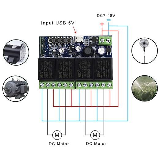 Ewelink WiFi Wireless Smart Relay Module USB 5v 4 Channel Inching Self-Lock Latched Dry Contact Remote Switch for Access Control, Garage Door,Home Automation, Compatible with Alexa Google Home