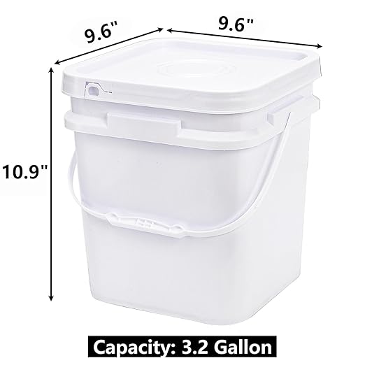 Peohud 5 Pcs 3.2 Gallon Food Grade Bucket with Lid, Square Plastic Pail with Handle for Storing Dry Food, Beans, Flour, Paint, Camping, Fishing