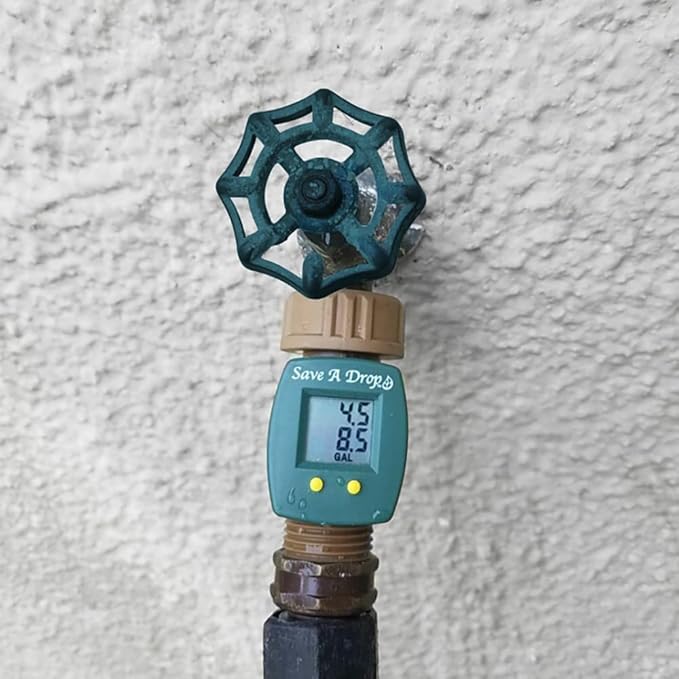 Save A Drop Brass Water Flow Meter| Measure Gallon Usage from an Outdoor Garden Hose | Lawn Sprinkler | Great for Campers | Helps Conserve Water