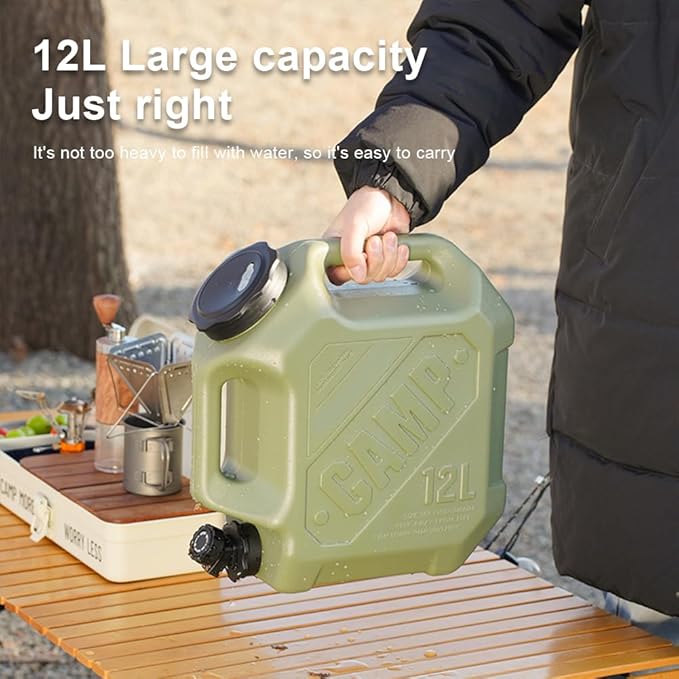 ASIEIT 3.2 Gallon Portable Camping Water Jug Dispenser, Leak Proof Large Capacity Water Storage Tank with Automatic Touch Control Pump, Outdoor RV Hiking Picnic Emergency Water Container