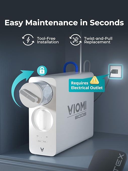 VIOMI 800GPD PFAS Reduction Reverse Osmosis System, NSF/ANSI 42, 53 and 372 Certified, 9-Stage & 48 Months Filter, Tankless RO Water Filter System Under Sink, Smart LED Reminder, Incl. 1 Extra Filter