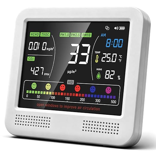 Indoor Air Quality Monitor 16-in-1 with CO2 Detector, PM2.5P, PM10, M1.0, HCHO & TVOC – Portable Air Quality Tester with AQI Alerts, Temperature & Humidity Meter Kit for Home Office Nursery RV