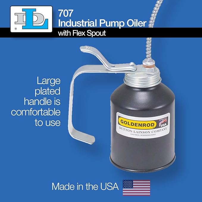 Dutton-Lainson Company - GOLDENROD (707) Industrial Pump Oiler with 8" Flex Spout - 12 oz Heavy-Duty Capacity, Zinc Die-Cast Pump, Flexible Reach, Rust-Resistant Steel, and Precision Oil Delivery