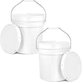 EconoHome 5-Gallon White Bucket Pail Container with Lid | Metal Handles with Plastic Grip for Easy Carrying | Easy Stack and Store | Heavy-Duty Extra Durable | Food Grade | BPA Free - 2 Pack