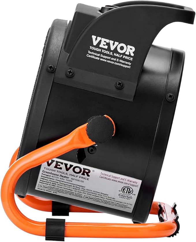 VEVOR Greenhouse Heater with Thermostat, 1500W PTC Fast Heating with Overheat Protection, 3-Speed Setting Small Grow Tent Heater, Electric Portable Heater Fan for Green House, Flower Room, Workplace