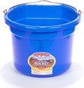 Little Giant® Flat Back Plastic Animal Feed Bucket | Animal Feed Bucket with Metal Handle | Horse Stall Feeding and Watering Supplies (Blue, 8 Quart)