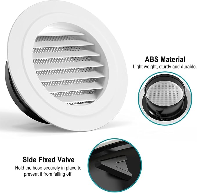 HG Power 6 Inch (150mm) Soffit Vents - 8 Pack White ABS Louvered Exhaust Vent with Built-in Screen Mesh - for Exhaust Fan, Inline Duct Fan, Bathroom, Kitchen, Attic, HVAC & Dryer Ventilation