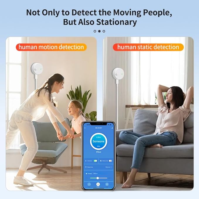 2pcs/lot XiuMii Smart Human Presence Motion Sensor,Tuya Smart Life App Control, 24G Millimeter Radar Detector High Sensing Human Body Exists Sensor Not Compatible with Alexa