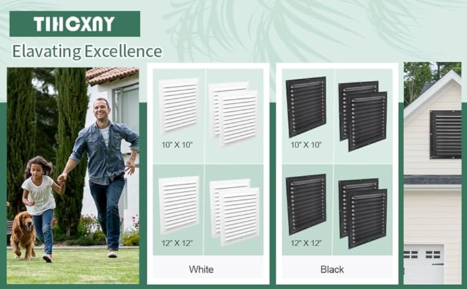 (Black 2 Pack 10" x 10"Inch) Gable Vents, Aluminum Walls, Lofts, Garages etc with Screened Metal Shed Vents, Outdoor House Loft Ceiling Reinforced Square Vents Shutters Exterior Grille (Matt)
