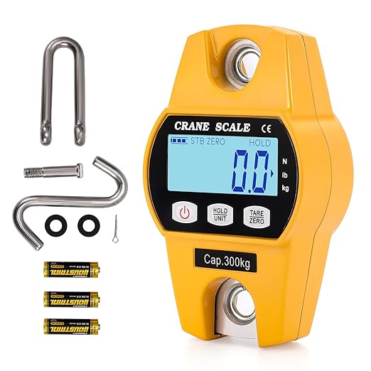 Bonvoisin Mini Digital Crane Scale 300kg/600lbs Industrial Hanging Scale Portable Electronic Weighing Crane Scale LCD Display CE/RoHS Certified (300kg/660lb)
