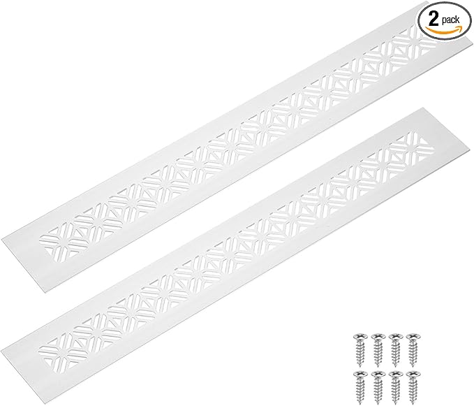 uxcell 2Pcs Aluminum Alloy Air Vents, 350 x 50mm / 13.8 x 2" Rectangle Louvered Ventilation Grille Cover with Mounting Screws for Door Cabinet Wardrobe, Silver