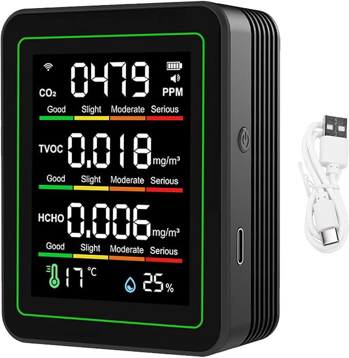 5 in 1 WiFi Air Quality Detector, Smart CO2 TVOC HCHO Temperature Humidity Tester, APP Remote Control Tester with Real Time Monitoring, Ideal for Indoor Home & Office