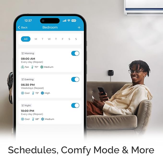 Breez Lite | Smart AC Controller for Mini-Split, Window & Portable Air Conditioners & Heat Pumps | Free App, No Subscriptions | Alexa, Google, Siri Shortcuts, SmartThings, IFTTT (Black)