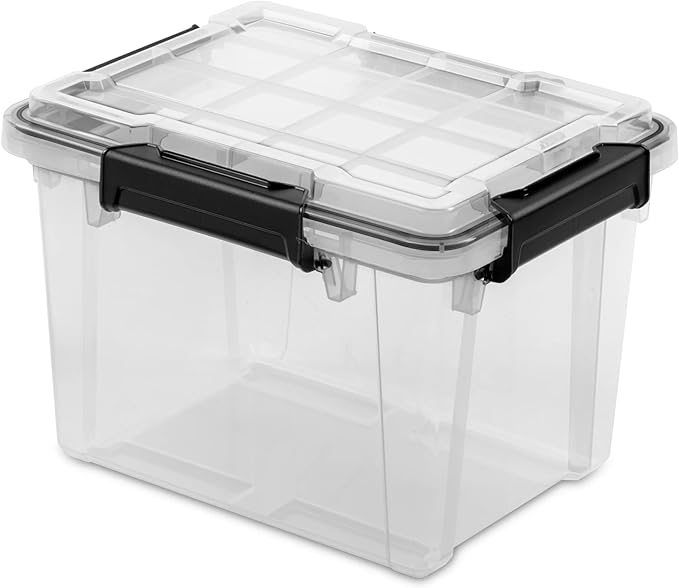 19 Quart Small Gasket Box, Waterproof Dustproof Clear Plastic Storage Bin with Lid, Silicone Gasket Seal & Durable Latches, Heavy-Duty Stackable Container for Home Garage Basement Organization