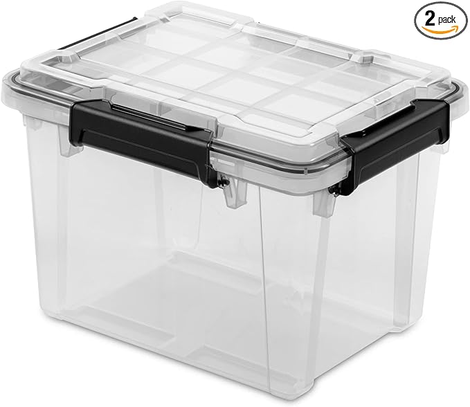 19 Quart Waterproof Clear Plastic Storage Bin with Gasket Seal & Durable Latches – Large Gasket Box for Home Organization, Black