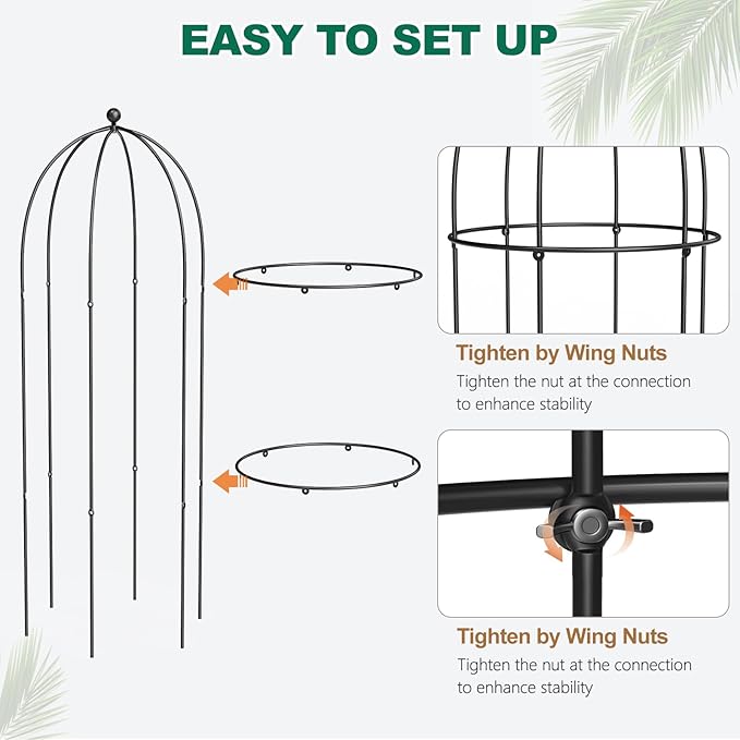 3 Pack Metal Plant Cage Support, 47" H Peony Support Tomato Cage Garden Rose Obelisk Trellis Supports Tower for Clematis Vine Jasmine Supports Outdoor Indoor