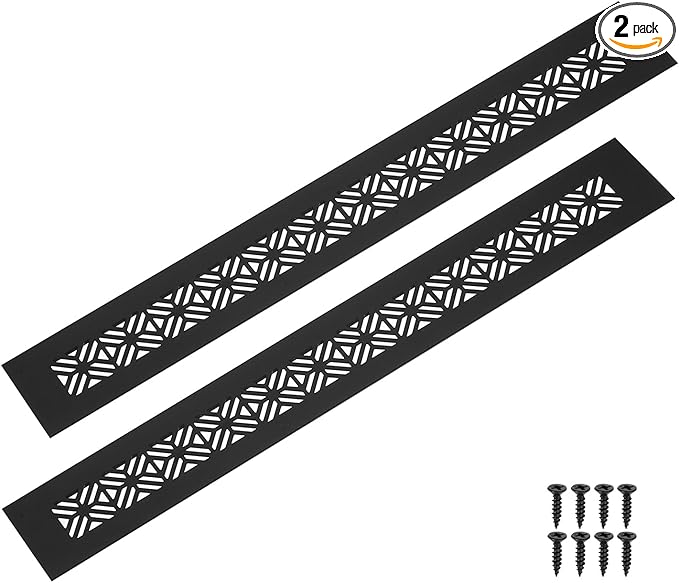 uxcell 2Pcs Aluminum Alloy Air Vents, 350 x 50mm / 13.8 x 2" Rectangle Louvered Ventilation Grille Cover with Mounting Screws for Door Cabinet Wardrobe, Matte Black