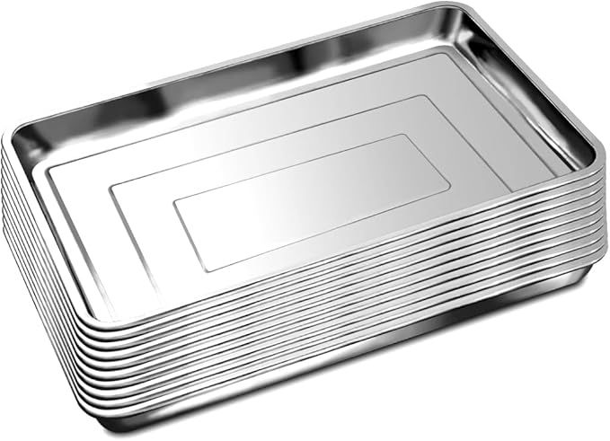 RooTrimmer 10 Pack Large Stainless Steel Seedling Trays, Heavy Duty Metal Water Catch Trays for Nursery Pots Transplant, Seed Germination & Propagation Flats (17.5 inch×13.56 inch, 1.18" Height)