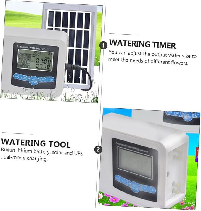 Mipcase Dual Pump Watering Timer for Balcony Garden Automatic Irrigation Controller Adjustable Settings Waterproof Design and Easy Installation