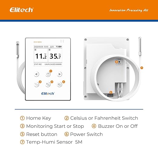 Elitech WiFi Digital Temperature Humidity Data Logger, 2.4GHz/5GHz WiFi Remote Real-Time Monitor with External Probes, Cloud Storage, App and Email Alerts, 16.4ft, RCW-800W-THE, -40°F to 176°F