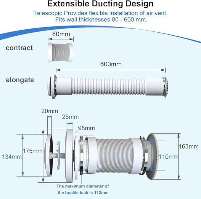 Passive Air Vent 4 Inch Through Wall, Fresh Air Intake Vent with Filter, Adjustable Airflow, Telescopic Aluminum Duct & Stainless Steel 304 Grille for Home, Bedroom, Attic (No Power Required)