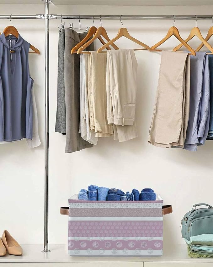 Farm Fruits Storage Bins Cubes Waterproof Cloth Storage Basket,Watermelon Lemons Peach Pink Grey Striped Foldable Storage Bags for Shelf Clothes Storages Organizers with Handles 15x11x9.5 in 1PCS