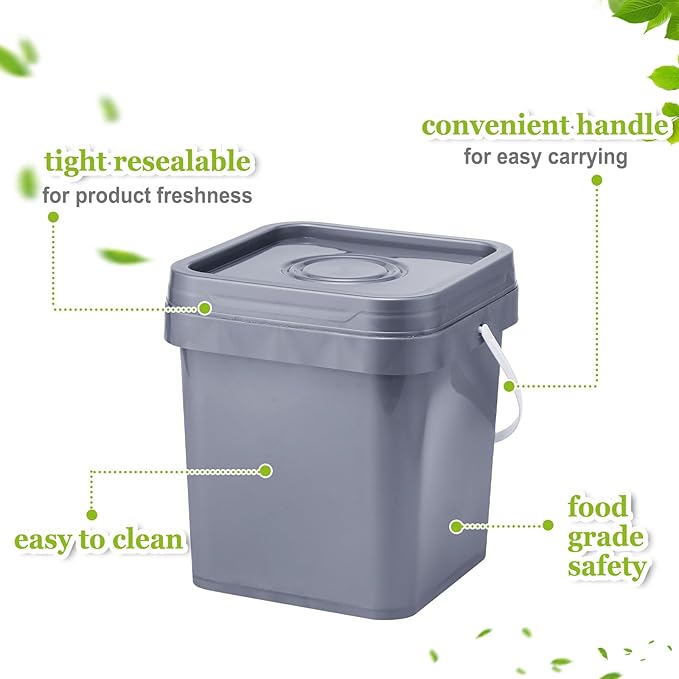 Suzile 10 Pcs Food Grade Square Bucket with Lid 1 Gallon Plastic Bucket 4.5L Utility Industrial Pail with Handle Container for Food Oil Tub Water Fishing Paint House Cleaning Car Washing(Grey)
