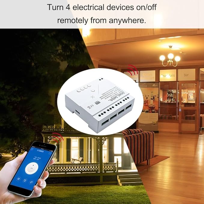 4 Channel WiFi& RF& Bluetooth Smart Dry Contact Relay Switch Module,Phone app Remote/Voice Control,Timer,Compatible with Alexa. (85-250V/USB 5V)