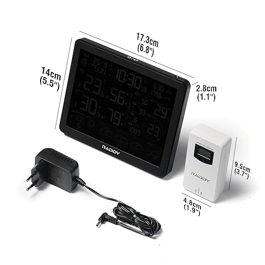 Raddy N80 WiFi Weather Station with Phone APP, Wireless Indoor Outdoor Thermometer with AI Life Assistant, 8” Display, PM2.5/AQI, UV Index, Sunrise/Sunset Time, 4 Alarms, Weather Forecast