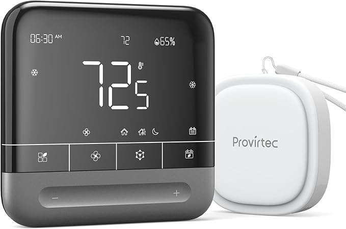 Provirtec Smart Thermostat for Home with Room Sensor, 7 Days Programmable, Energy Saving WiFi Thermostats for House，APP & Touchscreen Control, C Wire Required, 3.95 Inch Large Screen