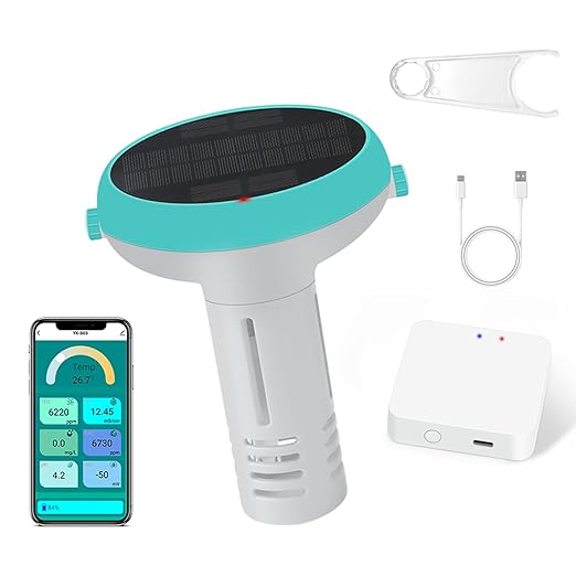 Digital Pool Water Tester, 7-in-1 Smart Floating Meter, WiFi Enabled, Tests pH, Chlorine, Salinity, ORP, EC, TDS, Temperature