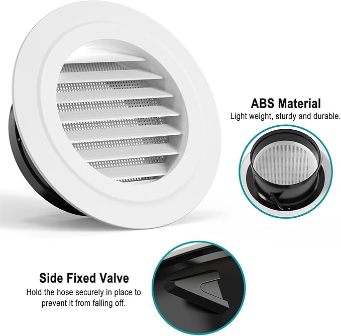 HG Power 6 Inch Soffit Vent Cover – Round ABS Louver with Built-in Screen Mech for Attic, Bathroom, Garage & Dryer Duct Ventilation (150mm,White)