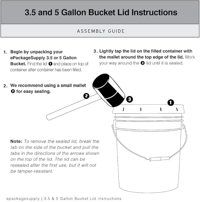ePackageSupply White 5-Gallon Bucket with Lid | Made in USA | Food Grade | Heavy-Duty Extra Durable Plastic Bucket | Multi-Use Food Grade Buckets with Lids | Easy Stack and Store | BPA Free | 100 Pack