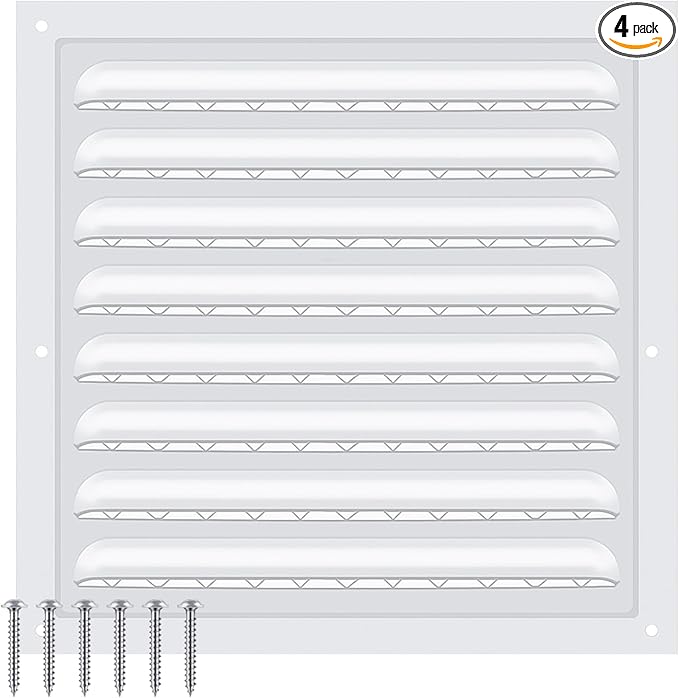 1 Pcs 10 x 10 Inch Aluminum Gable Vents Attic Vents Metal Gable Wall Shed Vent with Screw and Screen Mesh, Square Return Louver Grille for Ventilation Exterior Door House Attic Garage Ceiling