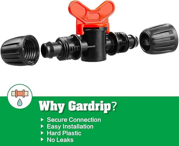 Gardrip 8 Pack Drip Irrigation Valve for 1/2 Inch Drip Tubing (1/2" ID x 0.65" OD)：1/2'' In-line Locked Barbed Ball Valve Drip Line Shut Off Valve Parts In Irrigation System for Garden