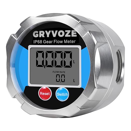 3/4 Inch NPT Gear Flow Meter, 0.08–7.93 GPM Digital Oil Low Flowmeter, ±0.5% Accuracy, for Low-Flow High-Viscosity Liquids, Compatible with Motor Oil, Lubricants, Antifreeze & Hydraulic Fluids
