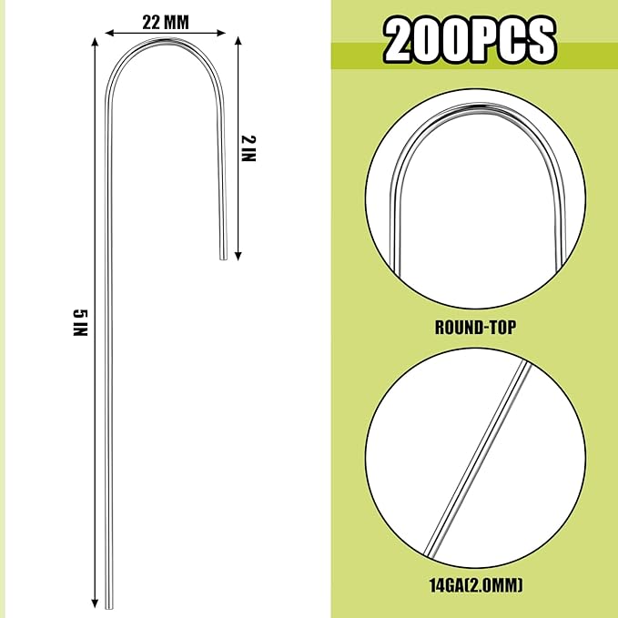 Pelopy 200 Pcs 5/8" Irrigation Drip Tubing Stakes 5 in J-Shaped Landscape Staples Garden Drip Line Stakes Soaker Hose Pins for Lawn Plant Yard Fence Ground Drips Systems, Sliver
