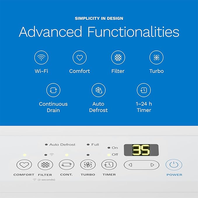 hOmeLabs Dehumidifier for Home, Office, Basements with Powerful Moisture Removal, Humidity Control, Auto Shut-off, Quiet Operation - 7,000 Sq Ft Wi-Fi (50 Pint MAX 120 Pint at 95°F, 90% RH)