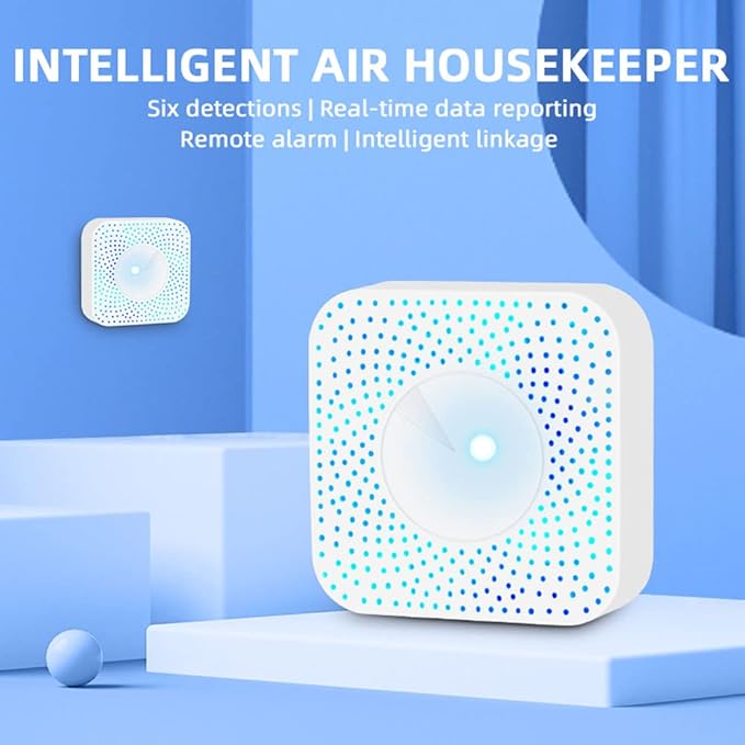 Zigbee Intelligent Air Housekeeper 6-in-1 Air Quality Monitor PM2.5/Formaldehyde/TVOC/CO2/Temperature/Humidity Detector for Home Office